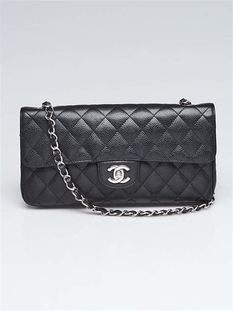 Black Quilted Caviar Leather Classic East/West Flap Bag.